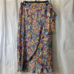 Violet Skies Women Size M Pleated Hi-Low Midi Skirt Tie Vibrant Floral Resort